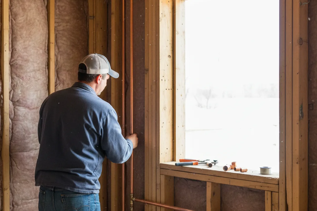 Licensed plumber running new copper supply lines in a South Amana home